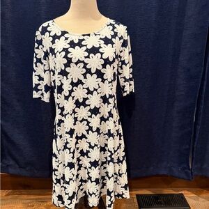 Nina Leonard Blue and White Floral Dress